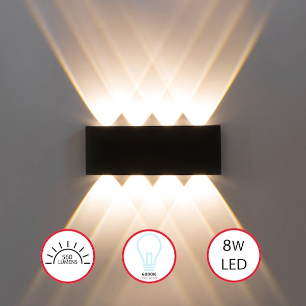 Quickway Imports Decorative Aluminum Wall Lamp for Indoors and Outdoors - 8W Cool White 4000K - Set of 2 QI004493.BK.2 - main